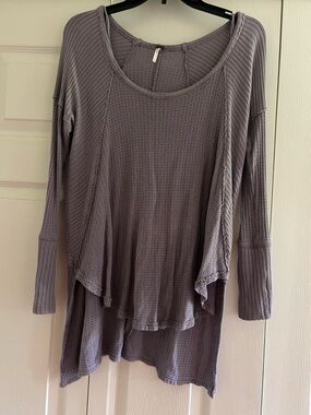 Free People Textured Long-Sleeve Tunic in Dusty Lavender Gray